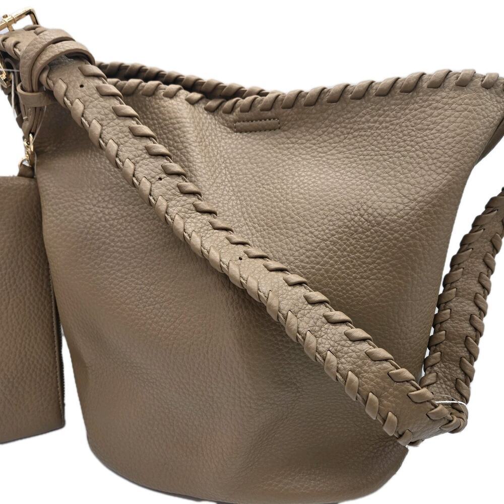 Isabelle Vegan Pebble Leather Brown Hobo Bag Braided Shoulder Strap NWT Wristlet